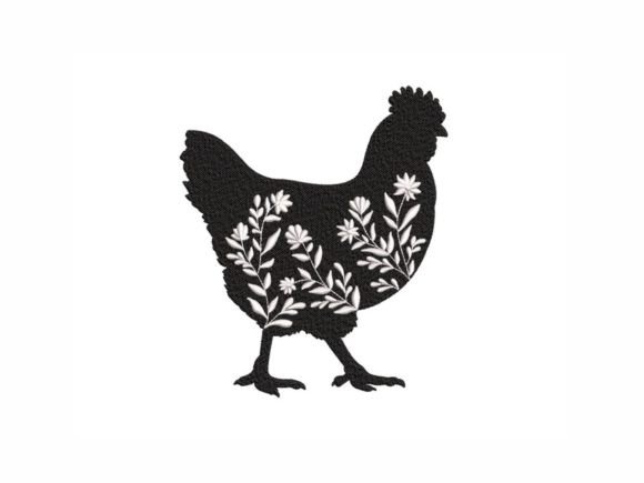 Floral Chicken Embroidery Design