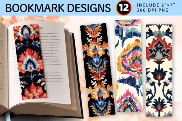 Ikat Embroidery Floral PNG Bookmark Desi for Etsy Sellers
